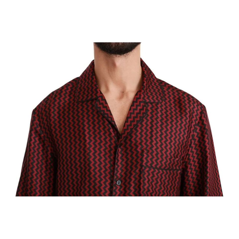 Dolce & Gabbana Black Red Zigzag Pattern Casual Shirt Dolce & Gabbana