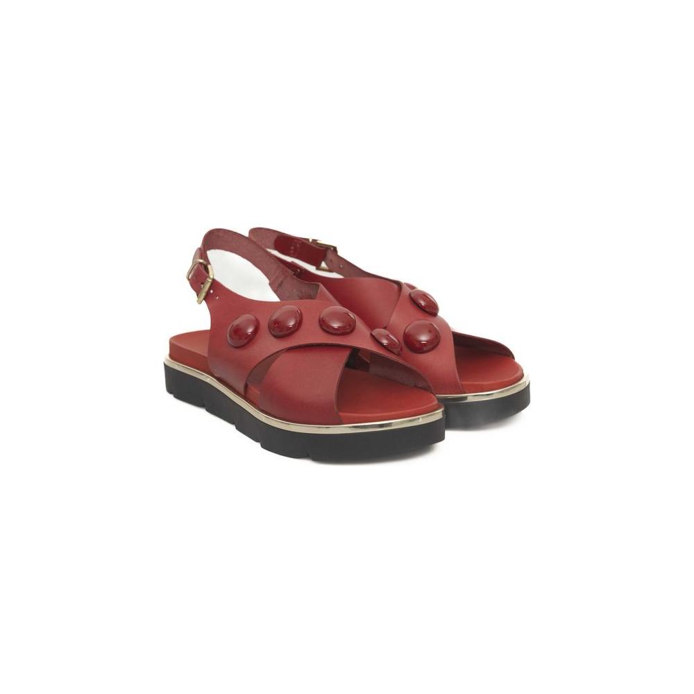 Cerruti 1881 Red Leather Women Sandal Cerruti 1881