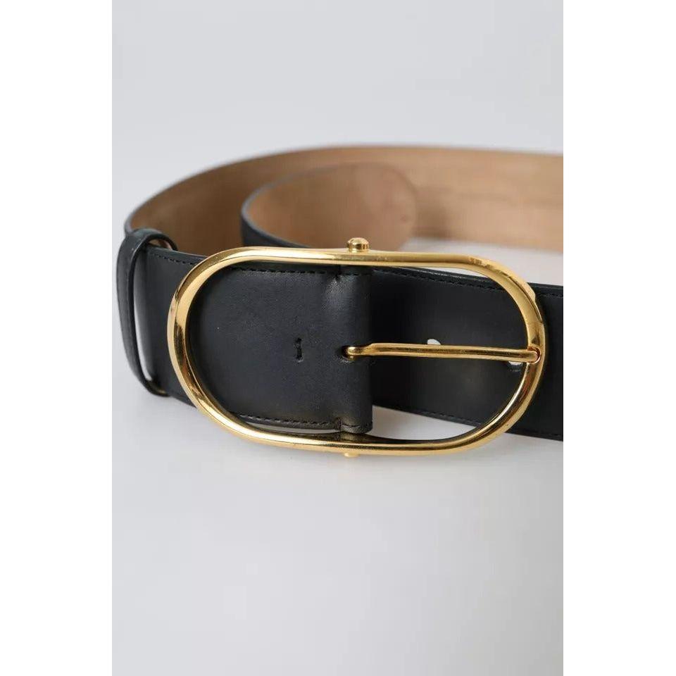 Dolce & Gabbana Black Leather Gold Oval Metal Buckle Belt Dolce & Gabbana