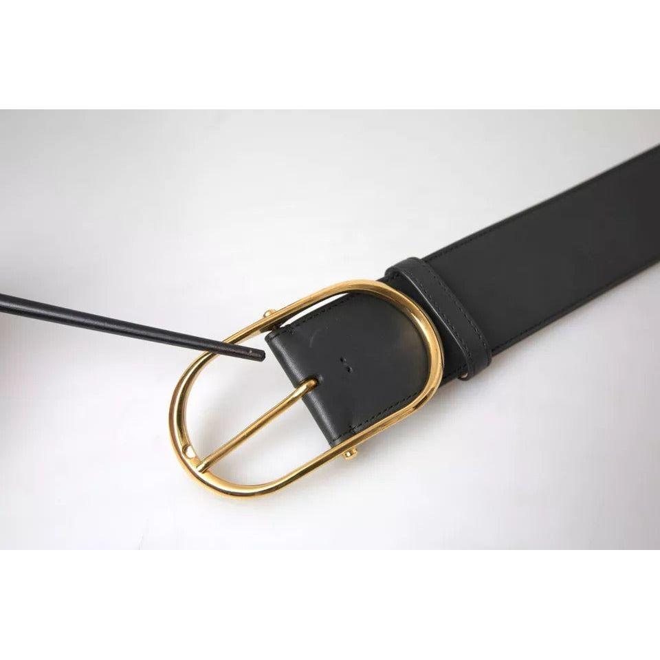 Dolce & Gabbana Black Leather Gold Oval Metal Buckle Belt Dolce & Gabbana