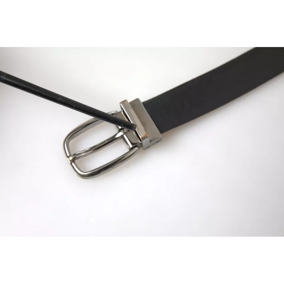 Dolce & Gabbana Black Leather Silver Metal Buckle Men Belt Dolce & Gabbana