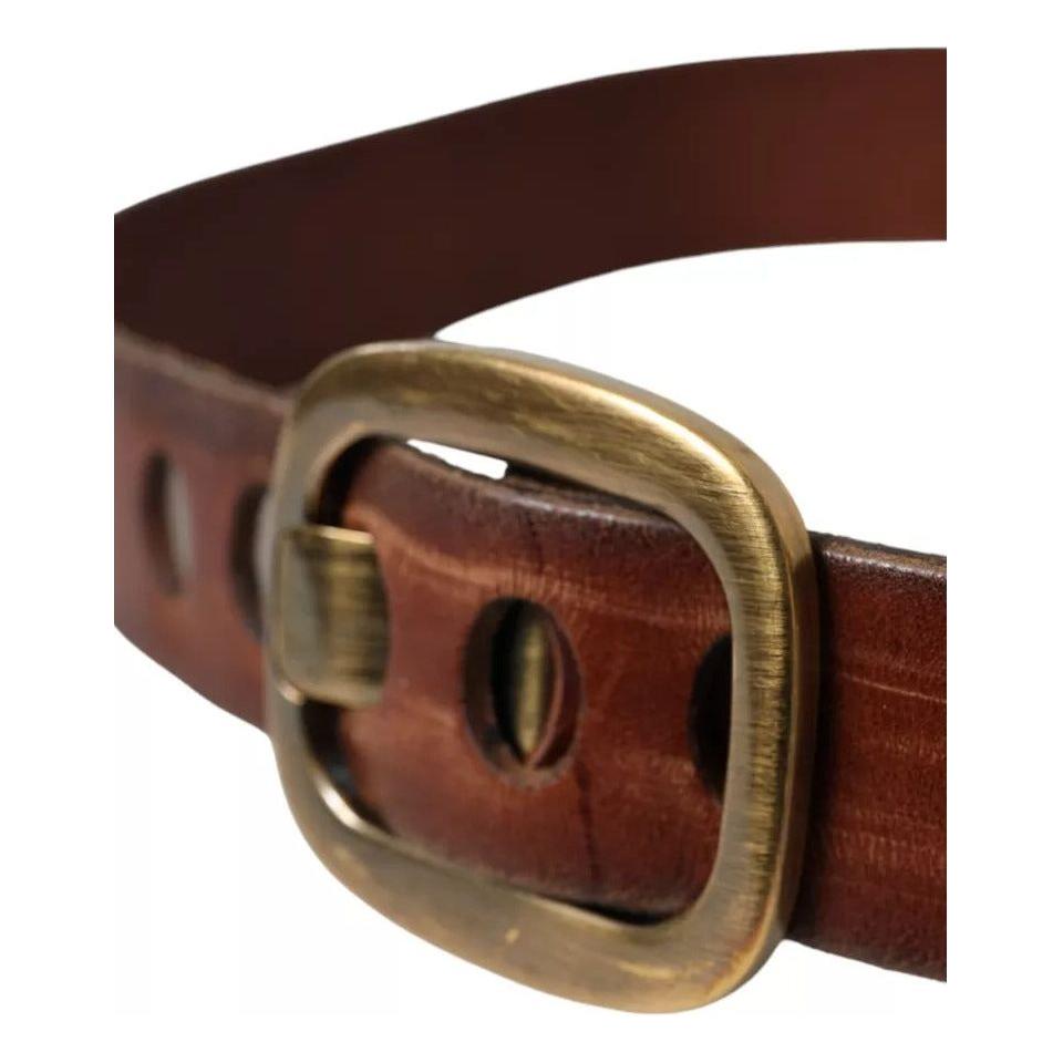 Dolce & Gabbana Brown Leather Gold Metal Buckle Women Belt Dolce & Gabbana