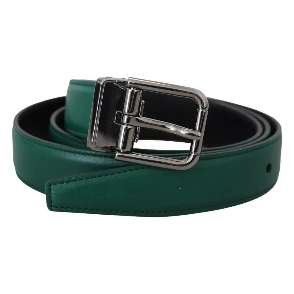 Dolce & Gabbana Green Calf Leather Silver Tone Metal Buckle Belt Dolce & Gabbana