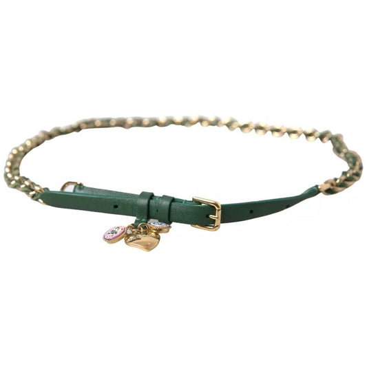 Green Embellished Chain Gold Buckle Belt