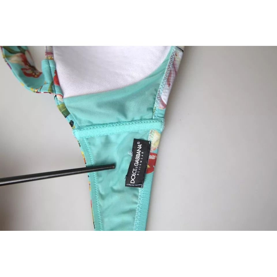 Dolce & Gabbana Mint Green Floral Print Beachwear Bikini Top Dolce & Gabbana