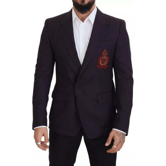 Dolce & Gabbana Purple Logo Single Breasted Wool Blazer Dolce & Gabbana