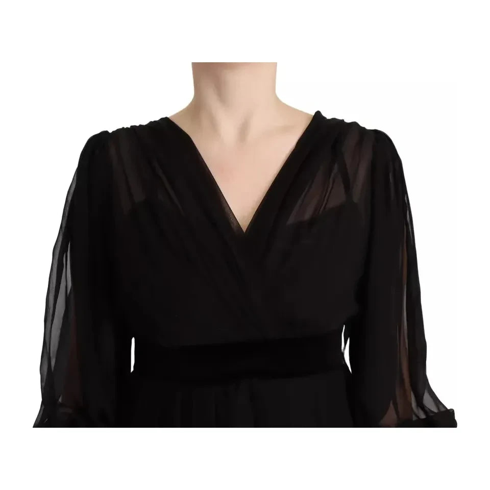 Dolce & Gabbana Black V-neck Long Sleeves Mini A-line Dress Dolce & Gabbana