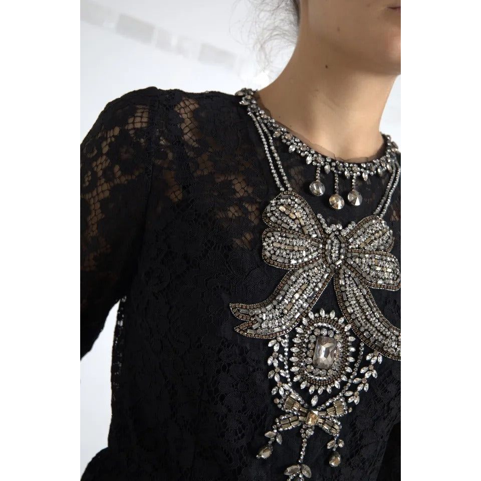 Dolce & Gabbana Black Nylon Lace Embellished Sheath Dress Dolce & Gabbana