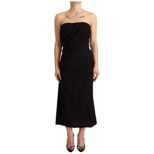 Dolce & Gabbana Black Silk Stretch Strapless Sheath Midi Dress Dolce & Gabbana