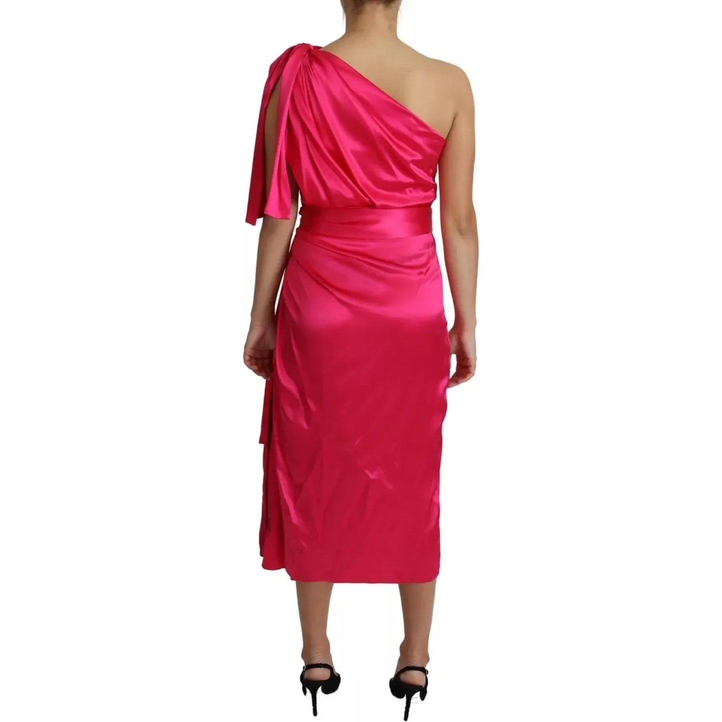 Dolce & Gabbana Fuchsia Fitted Cut One Shoulder Midi Dress Dolce & Gabbana