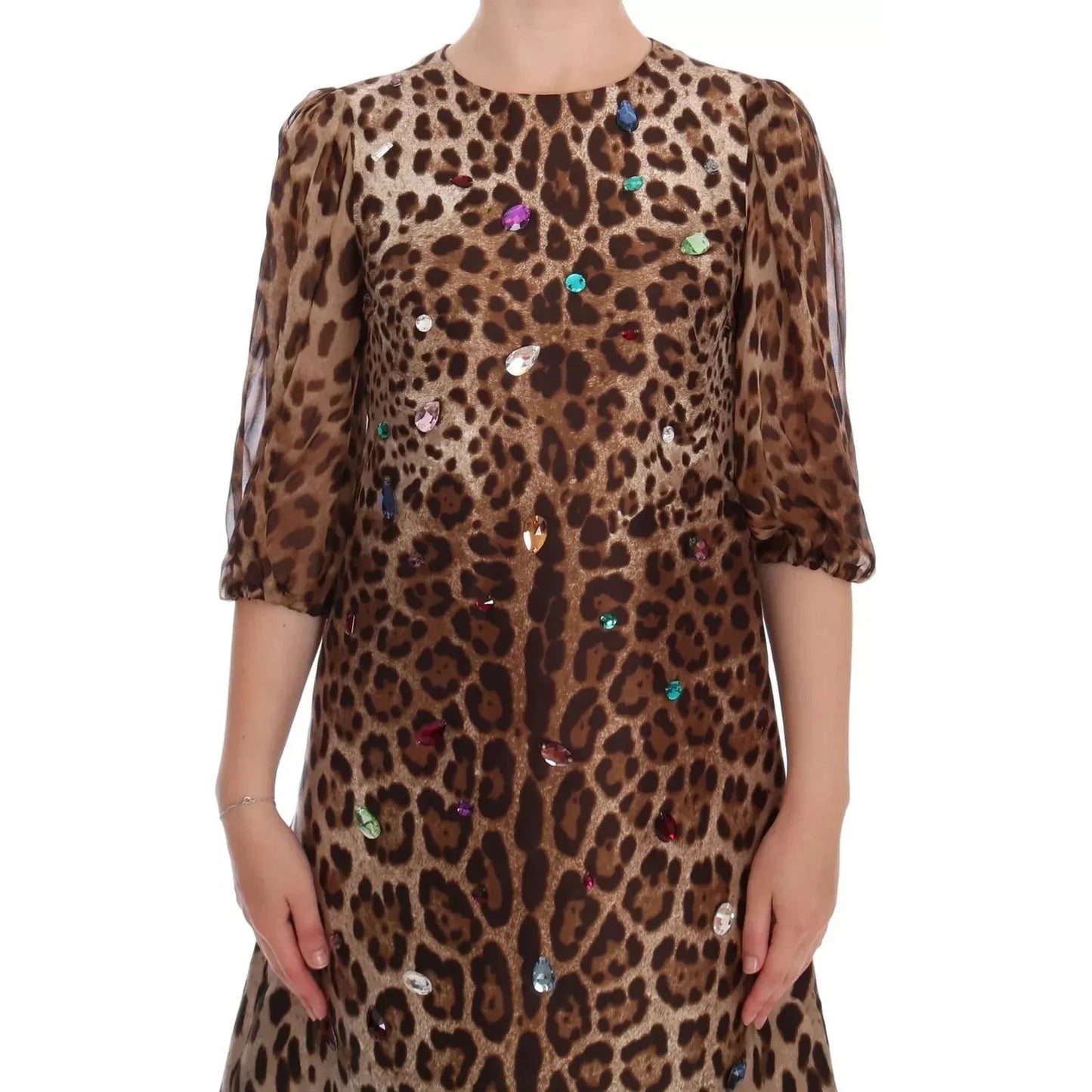 Dolce & Gabbana Leopard Silk Wool Crystal Shift Dress Dolce & Gabbana