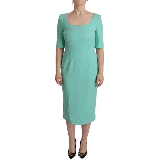 Dolce & Gabbana Mint Green Sheath Square Neckline Midi Dress Dolce & Gabbana