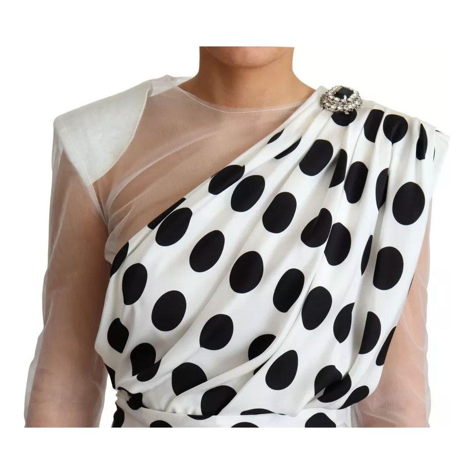 Dolce & Gabbana White Polka Dots Crystal One Shoulder Dress Dolce & Gabbana