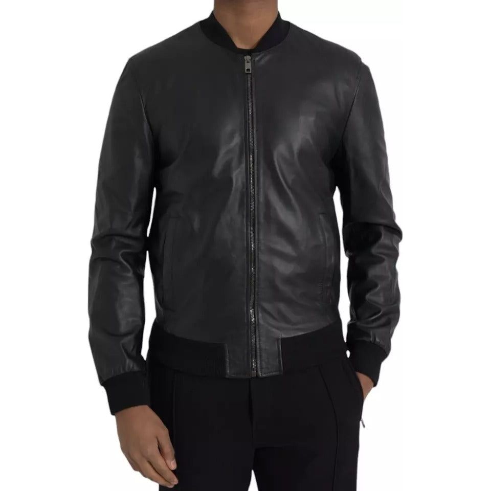 Dolce & Gabbana Black Bomber Leather Full Zip Biker Blouson Jacket Dolce & Gabbana