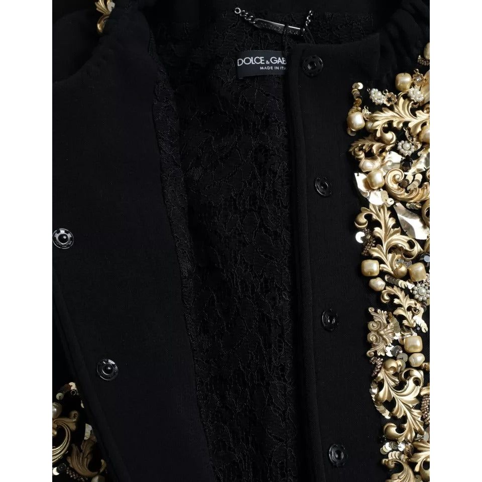 Dolce & Gabbana Black VirginWool Embellished Overcoat Jacket Dolce & Gabbana