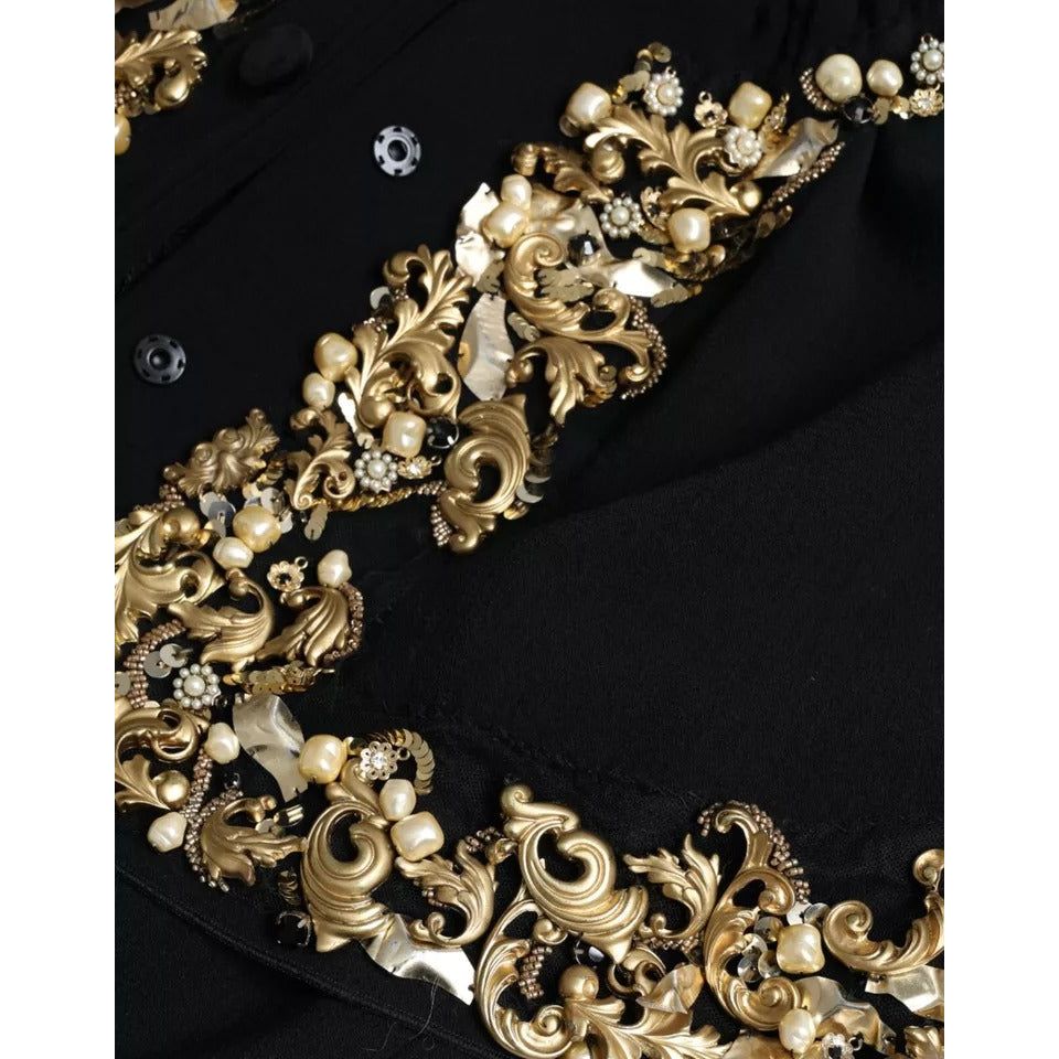 Dolce & Gabbana Black VirginWool Embellished Overcoat Jacket Dolce & Gabbana