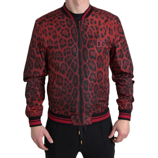 Dolce & Gabbana Red Leopard Bomber Short Coat Jacket Dolce & Gabbana