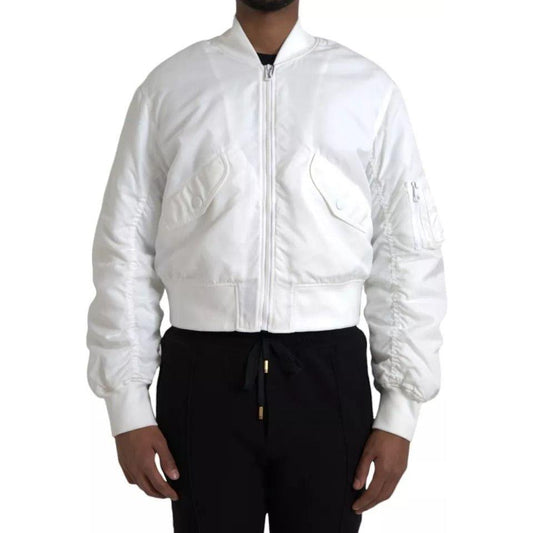 Dolce & Gabbana White Bomber Long Sleeves Full Zip Jacket Dolce & Gabbana