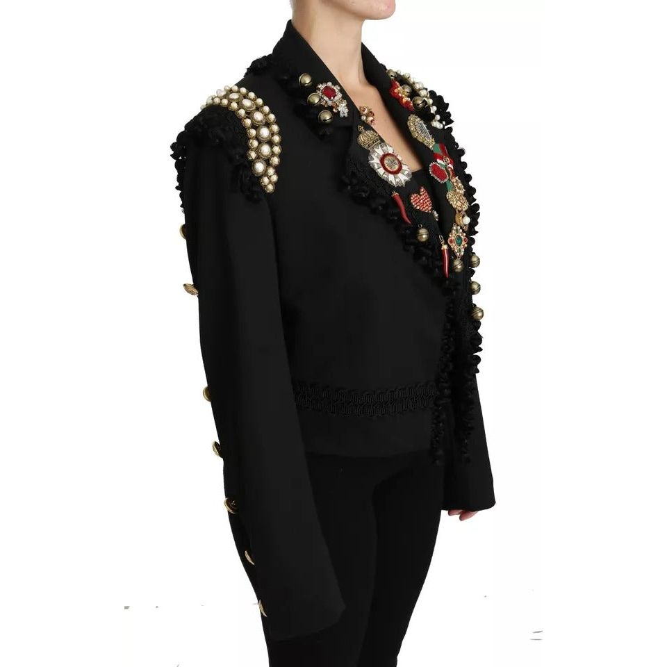 Black Crystal Blazer Coat Wool Jacket