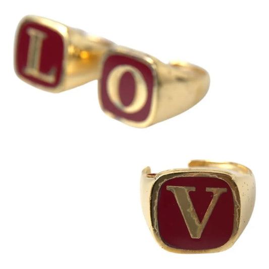 Dolce & Gabbana Gold Brass LOVE Enamel Set of 3 Ring Dolce & Gabbana