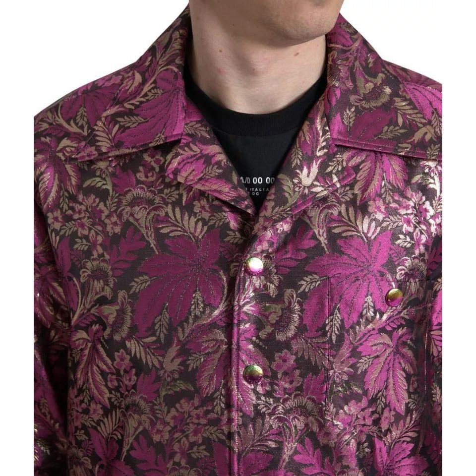 Dolce & Gabbana Fuchsia Pink Floral Jacquard Button Down Shirt Dolce & Gabbana