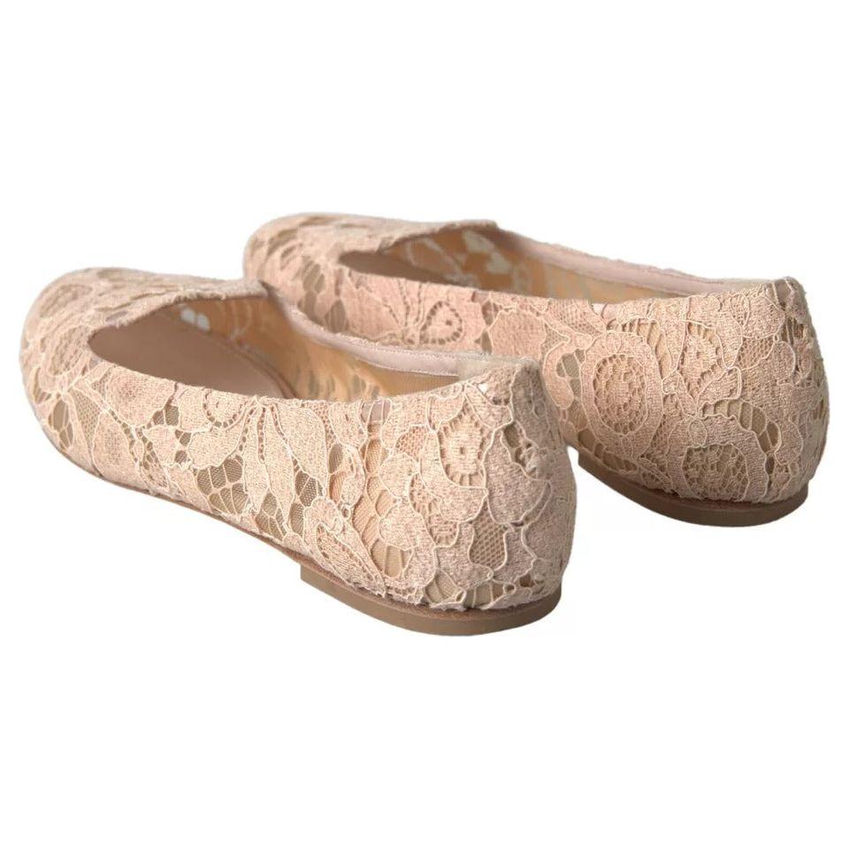 Dolce & Gabbana Beige Floral Lace Loafers Flats Shoes Dolce & Gabbana