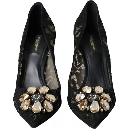 Dolce & Gabbana Black Taormina Lace Crystal Heel Pumps Shoes Dolce & Gabbana