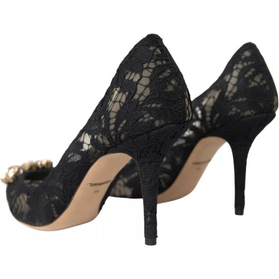 Dolce & Gabbana Black Taormina Lace Crystal Heel Pumps Shoes Dolce & Gabbana