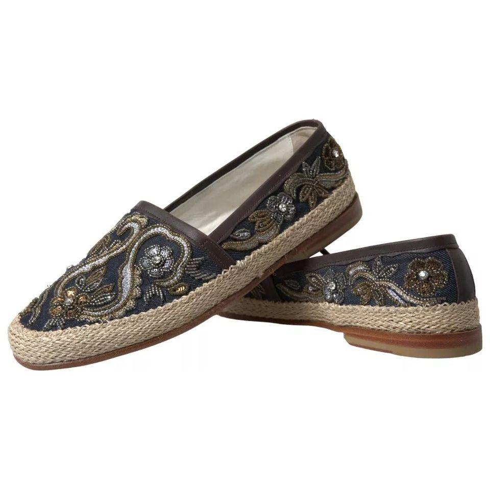 Dolce & Gabbana Blue Embroidered Denim Men Espadrilles Shoes Dolce & Gabbana