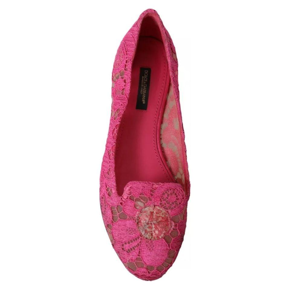 Dolce & Gabbana Pink Taormina Lace Slip On Flats Shoes Dolce & Gabbana