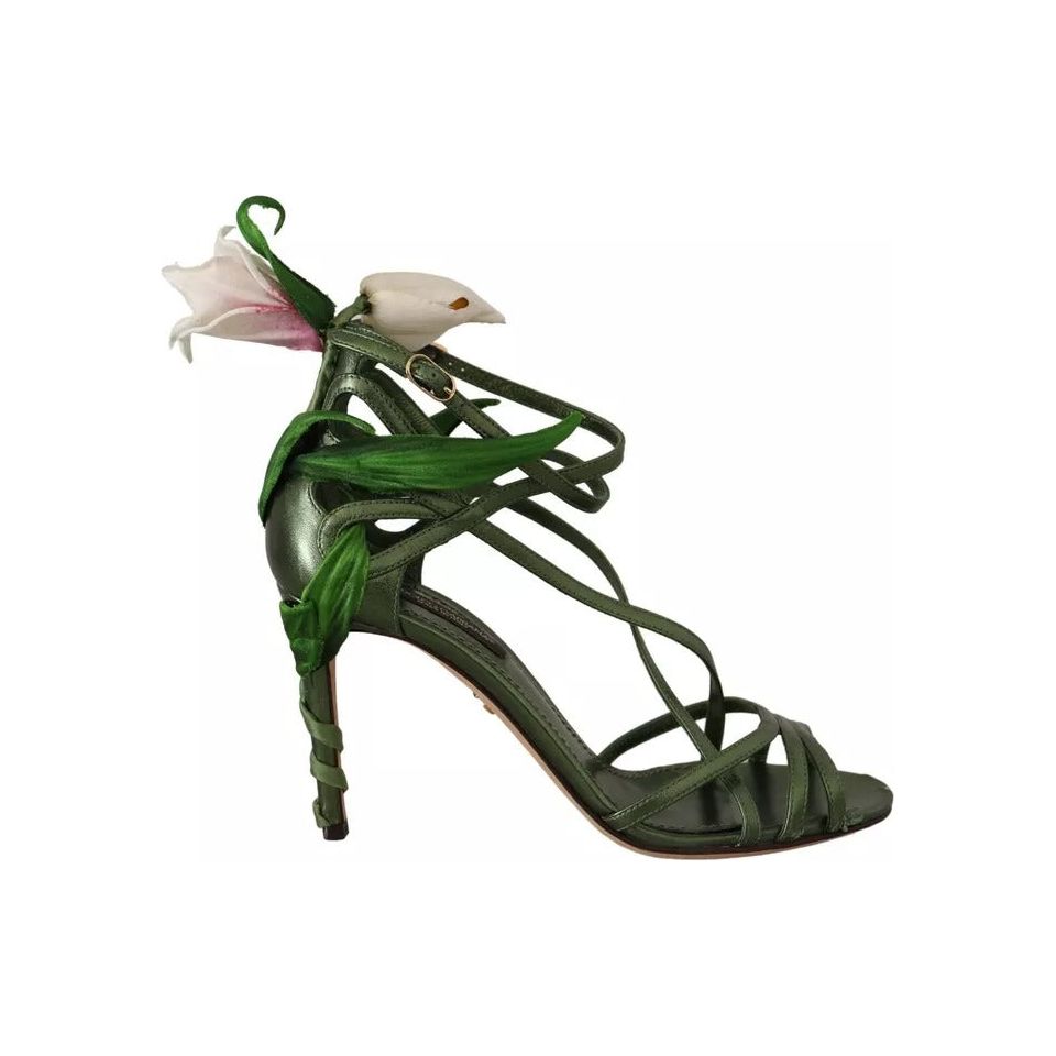 Dolce & Gabbana Acid Green Leather Strappy Flower Heels Sandals Shoes Dolce & Gabbana