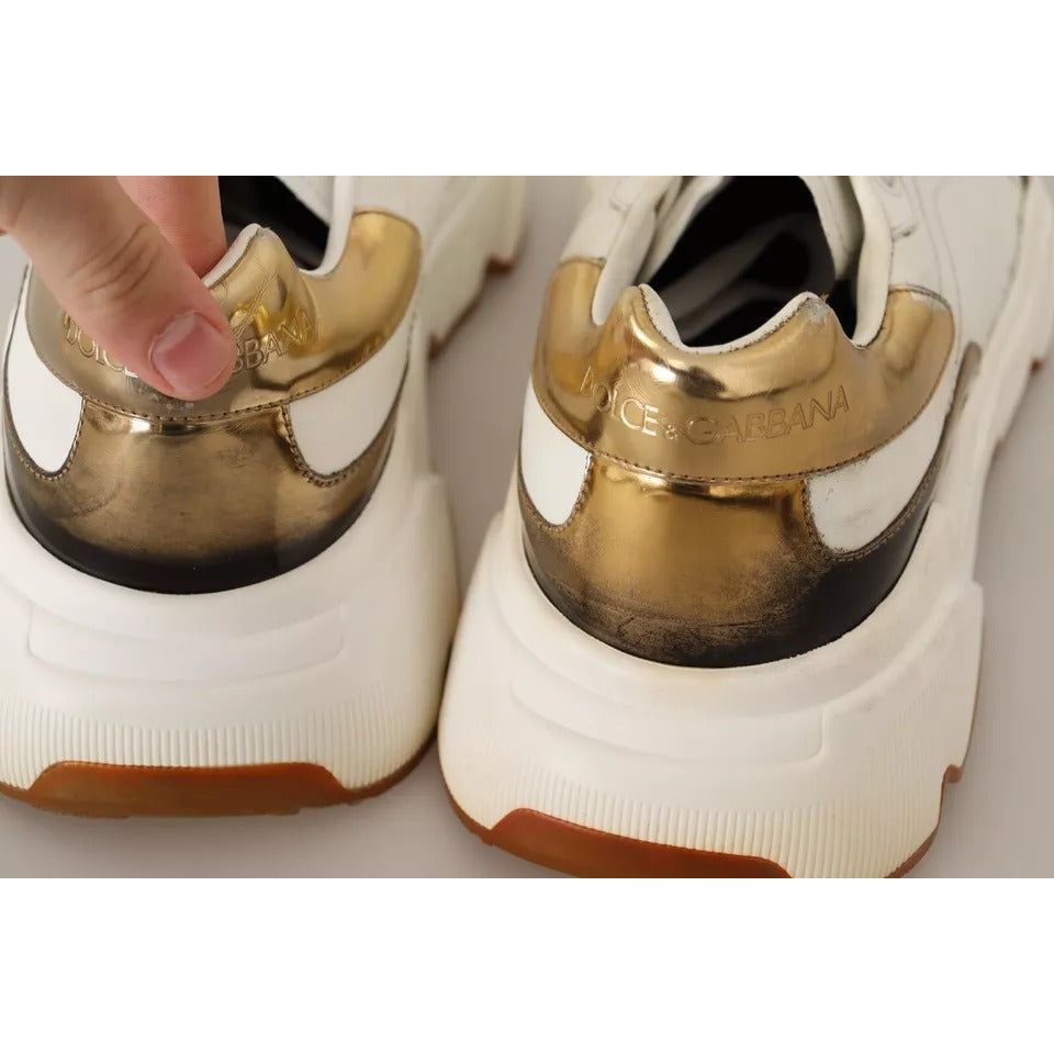 Dolce & Gabbana White Gold Leather Sport DAYMASTER Sneakers Shoes Dolce & Gabbana