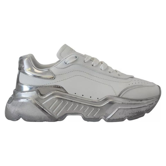 Dolce & Gabbana White Silver Leather Daymaster Sneakers Shoes Dolce & Gabbana