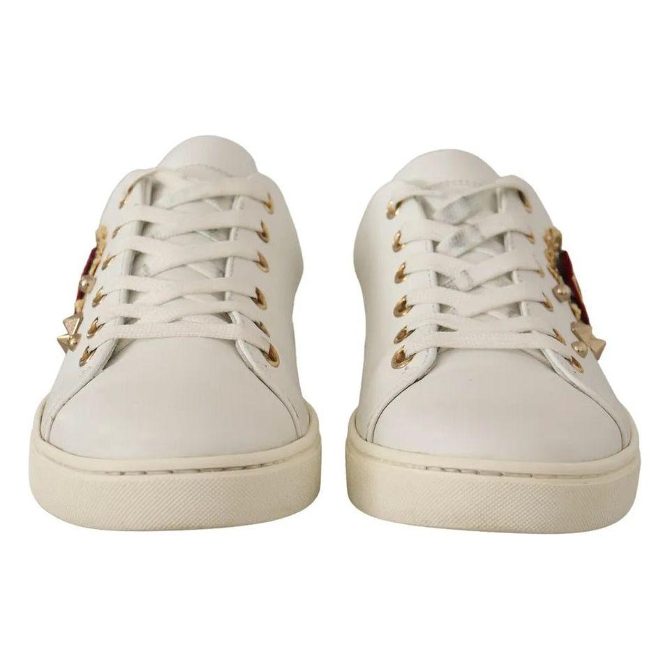 Dolce & Gabbana White Leather Gold Red Heart Sneakers Shoes Dolce & Gabbana