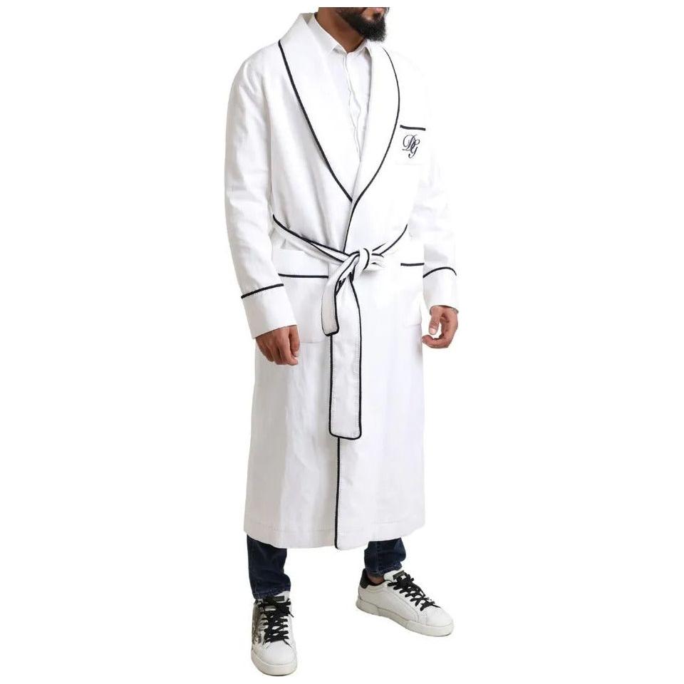 Dolce & Gabbana White Linen Belted Robe DG Logo Sleepwear Dolce & Gabbana