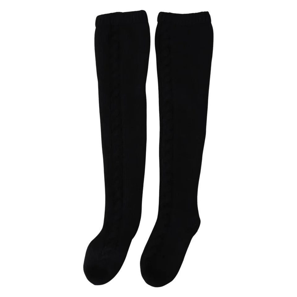 Dolce & Gabbana Black Wool Knit Calf Long Women Accessory Socks Dolce & Gabbana