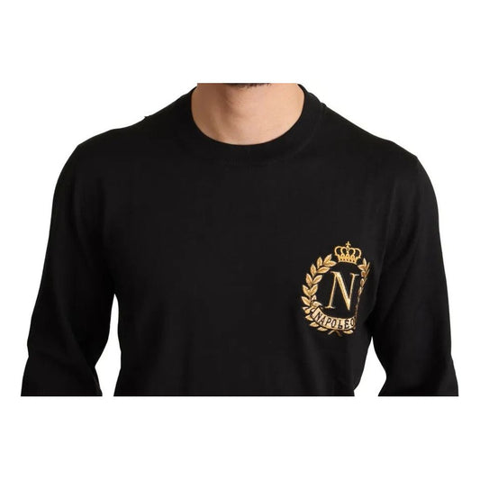 Dolce & Gabbana Black Wool Silk Napoleon Gold Sweater Dolce & Gabbana