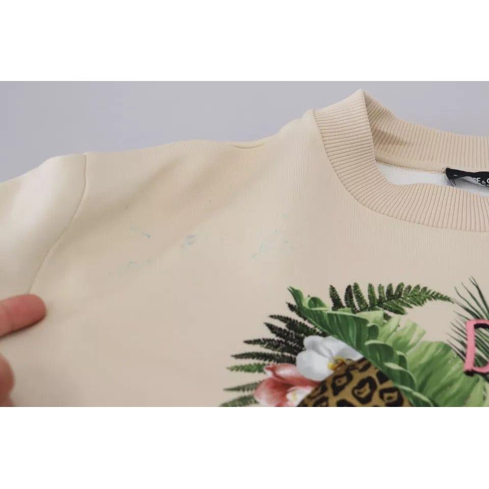 Dolce & Gabbana Beige Jungle Printed Pullover Cotton Sweater Dolce & Gabbana