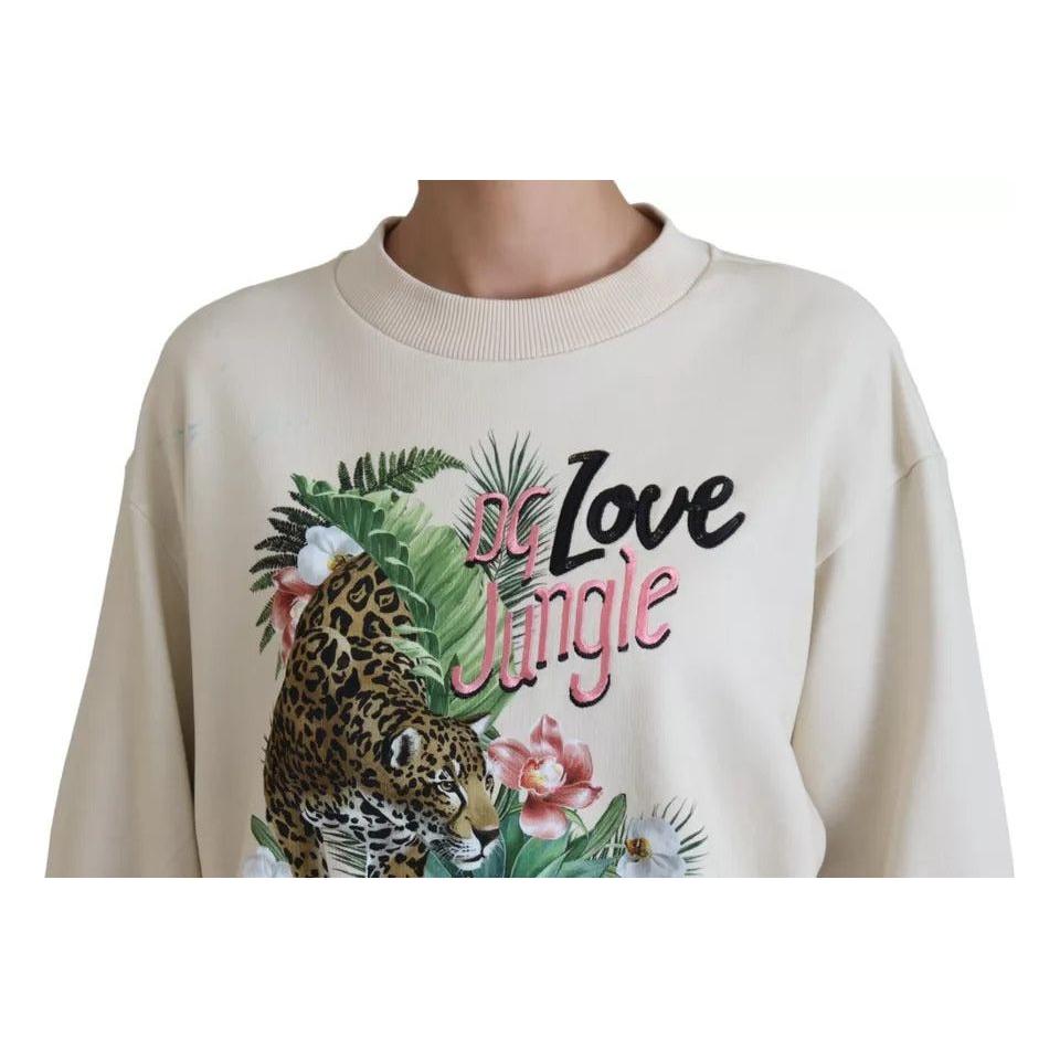 Dolce & Gabbana Beige Jungle Printed Pullover Cotton Sweater Dolce & Gabbana