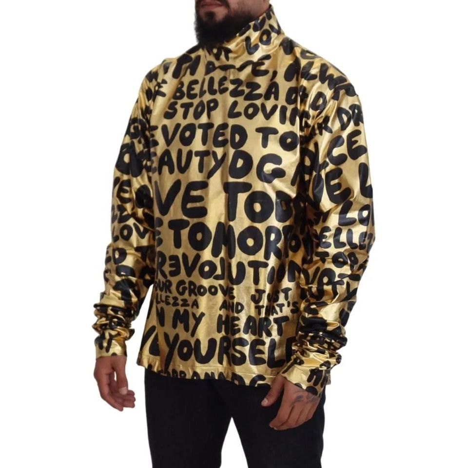 Dolce & Gabbana Gold Logo Print Turtleneck Pullover Sweater Dolce & Gabbana