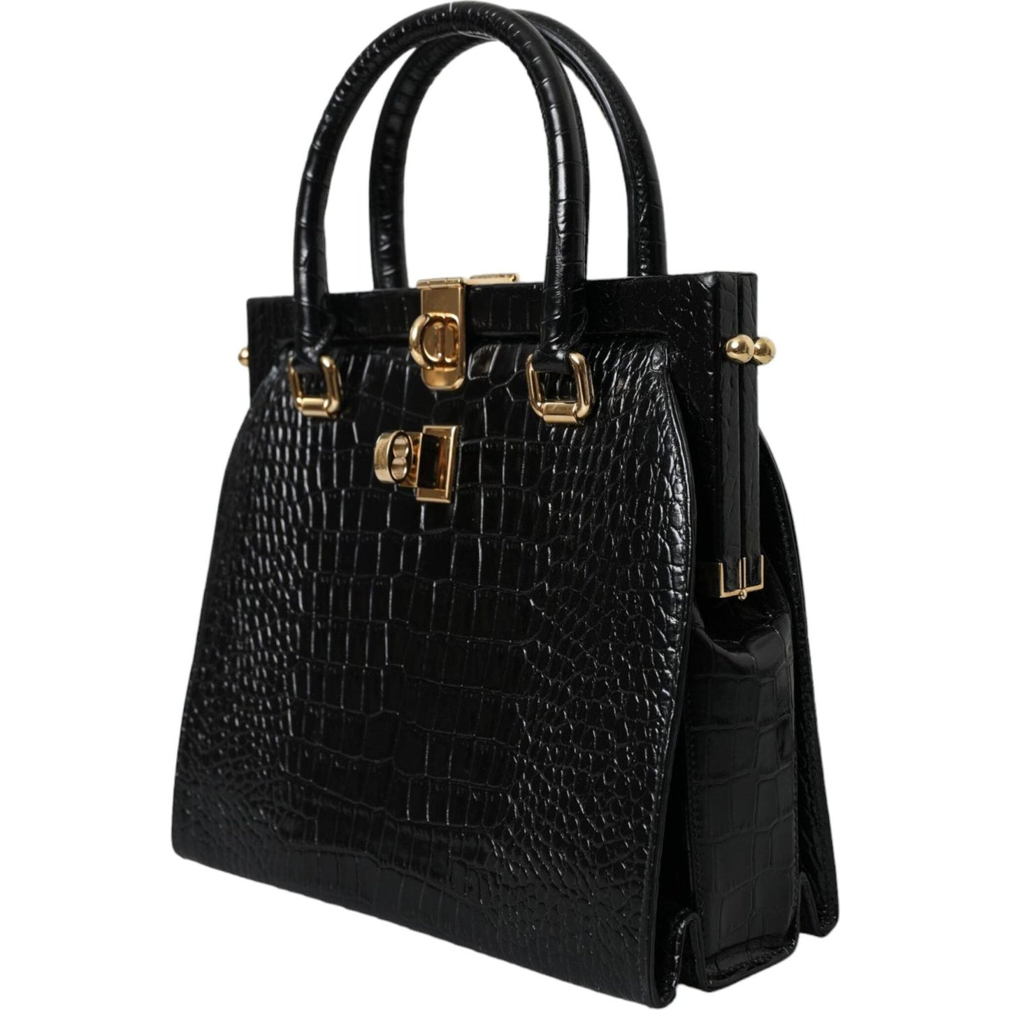 Dolce & Gabbana Black Exotic Leather Top Handle Tote Women Bag Dolce & Gabbana