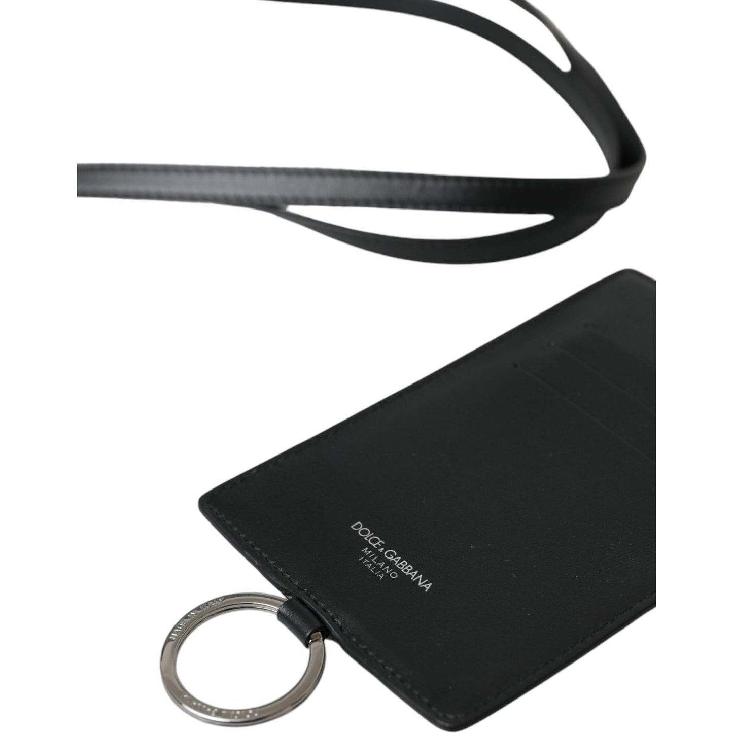 Dolce & Gabbana Black Calf Leather Lanyard Logo Card Holder Men Wallet Dolce & Gabbana