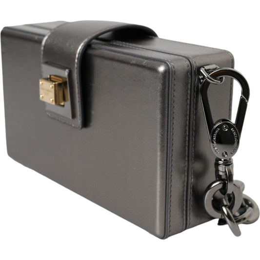 Metallic Gray Calfskin Leather DG BOX Shoulder Bag