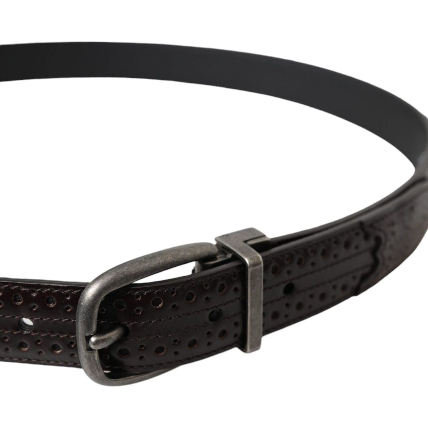 Dolce & Gabbana Dark Brown Perforated Leather Metal Buckle Belt Men Dolce & Gabbana