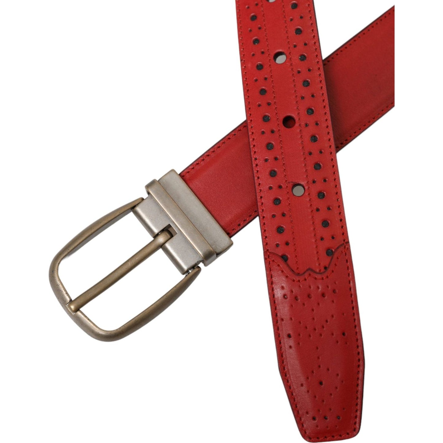 Dolce & Gabbana Red Perforated Leather Metal Buckle Belt Men Dolce & Gabbana