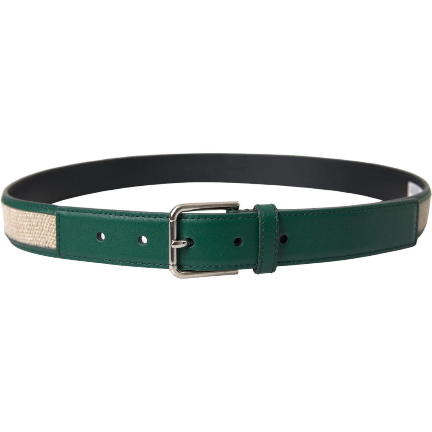 Dolce & Gabbana Green Beige Leather Weaved Metal Buckle Belt Dolce & Gabbana