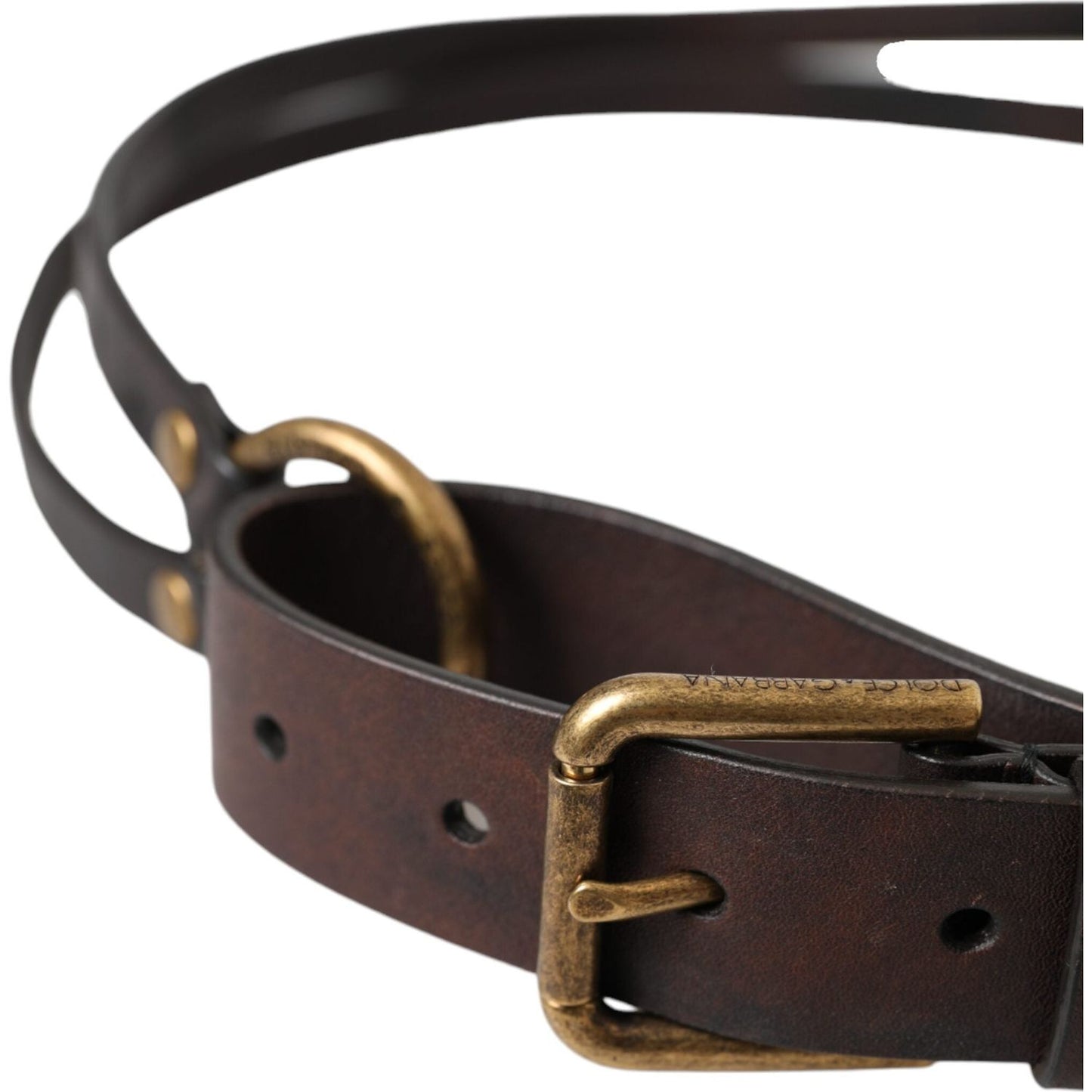 Dolce & Gabbana Dark Brown Leather Gold Metal Buckle Women Belt Dolce & Gabbana