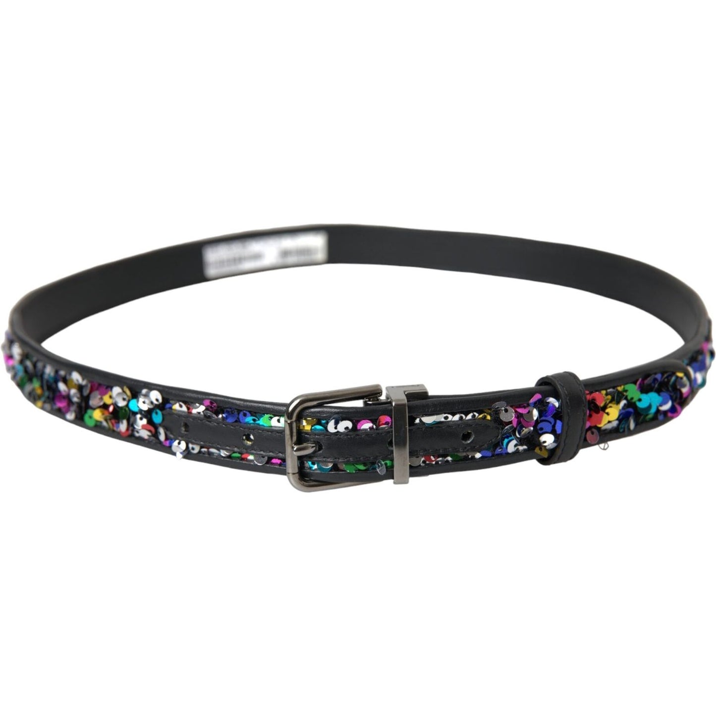 Dolce & Gabbana Black Sequined Silver Metal Buckle Women Belt Dolce & Gabbana