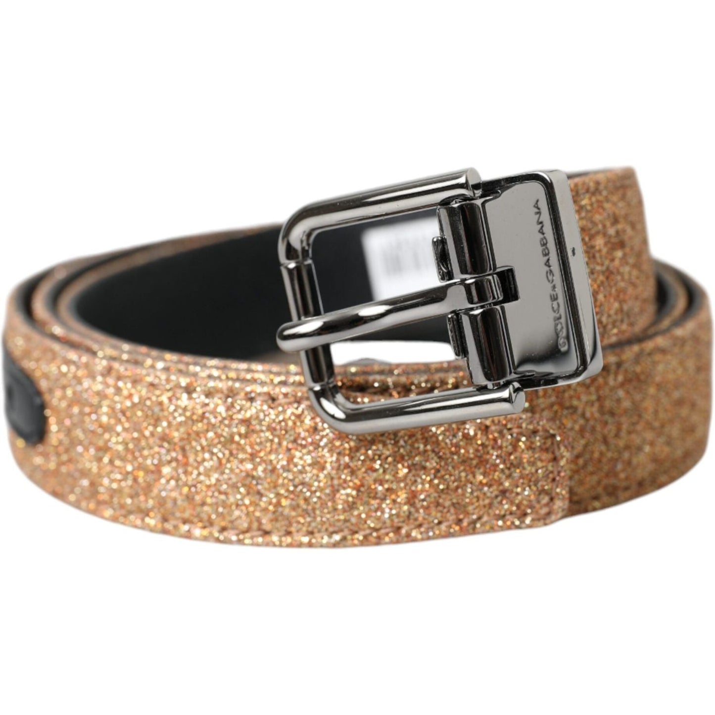 Dolce & Gabbana Gold Glitter Leather Silver Metal Buckle Belt Dolce & Gabbana