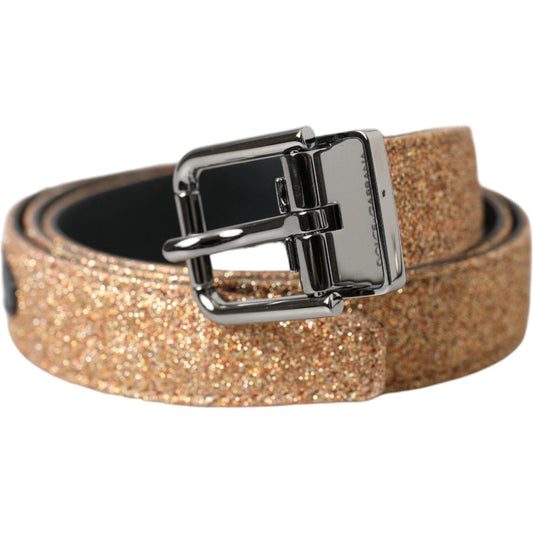 Gold Glitter Leather Silver Metal Buckle Belt